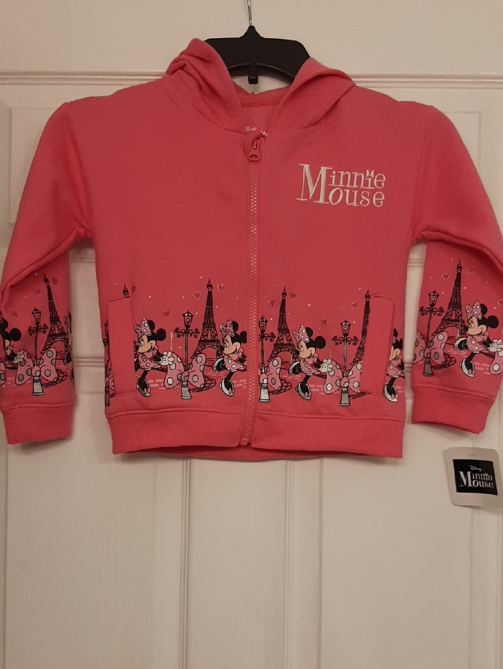 Disney Minnie Mouse Pink Zip Hoodie with Paris Motif NWT Size 5